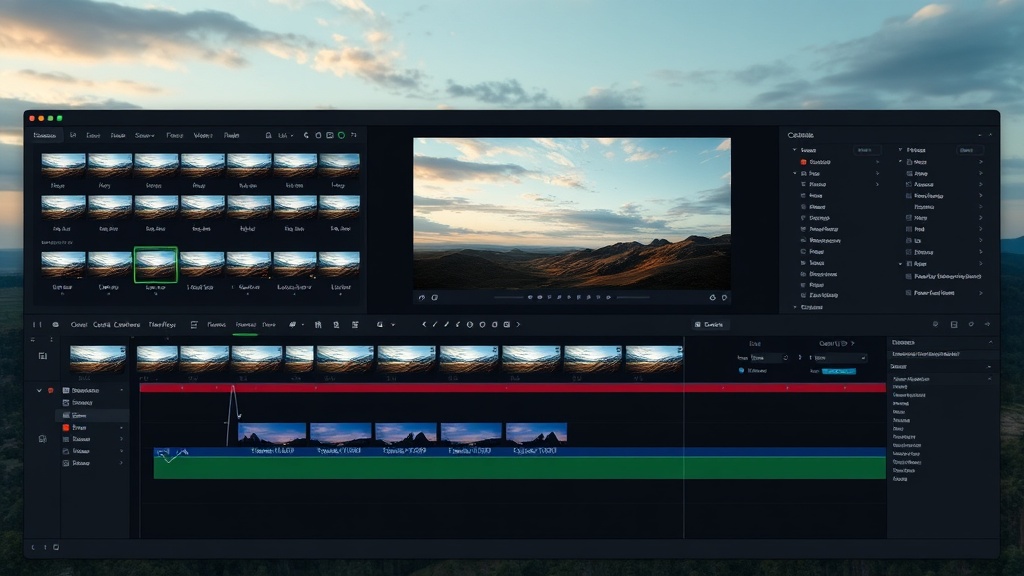 DaVinciDreams editor interface showing multi-track timeline with AI-generated video, audio, and text layers