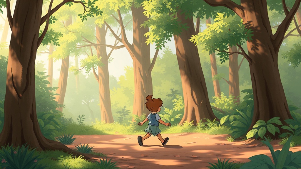 DaVinciDreams-Editor mit Stil klassischer Animation: handgezeichnete Charakterumrisse und gemalter Hintergrundlandschaft in warmen goldenen Toenen